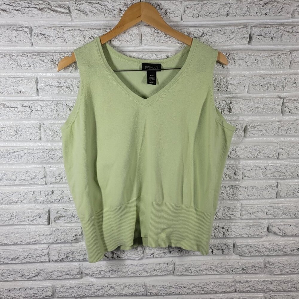 Lane Bryant Womens 18 20 Green Knit Vest Blouse Sleeveless V-Neck Stretch GRE45E